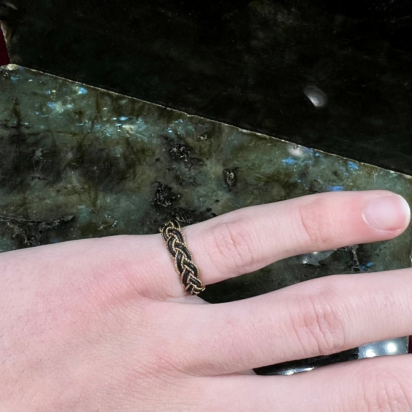 A braided elephant hair gold ring from the Victorian era.