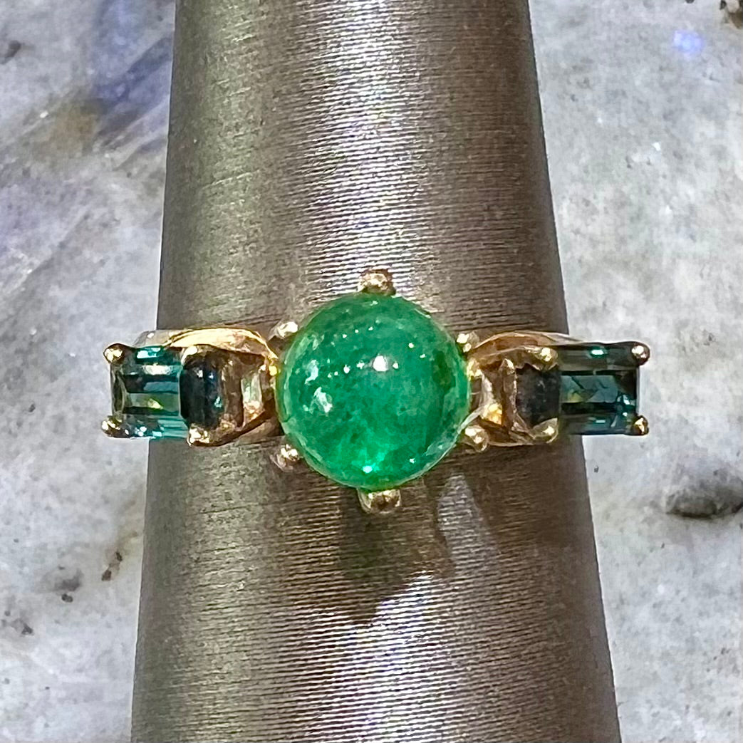 Emerald & Blue Tourmaline Ring | 14kt