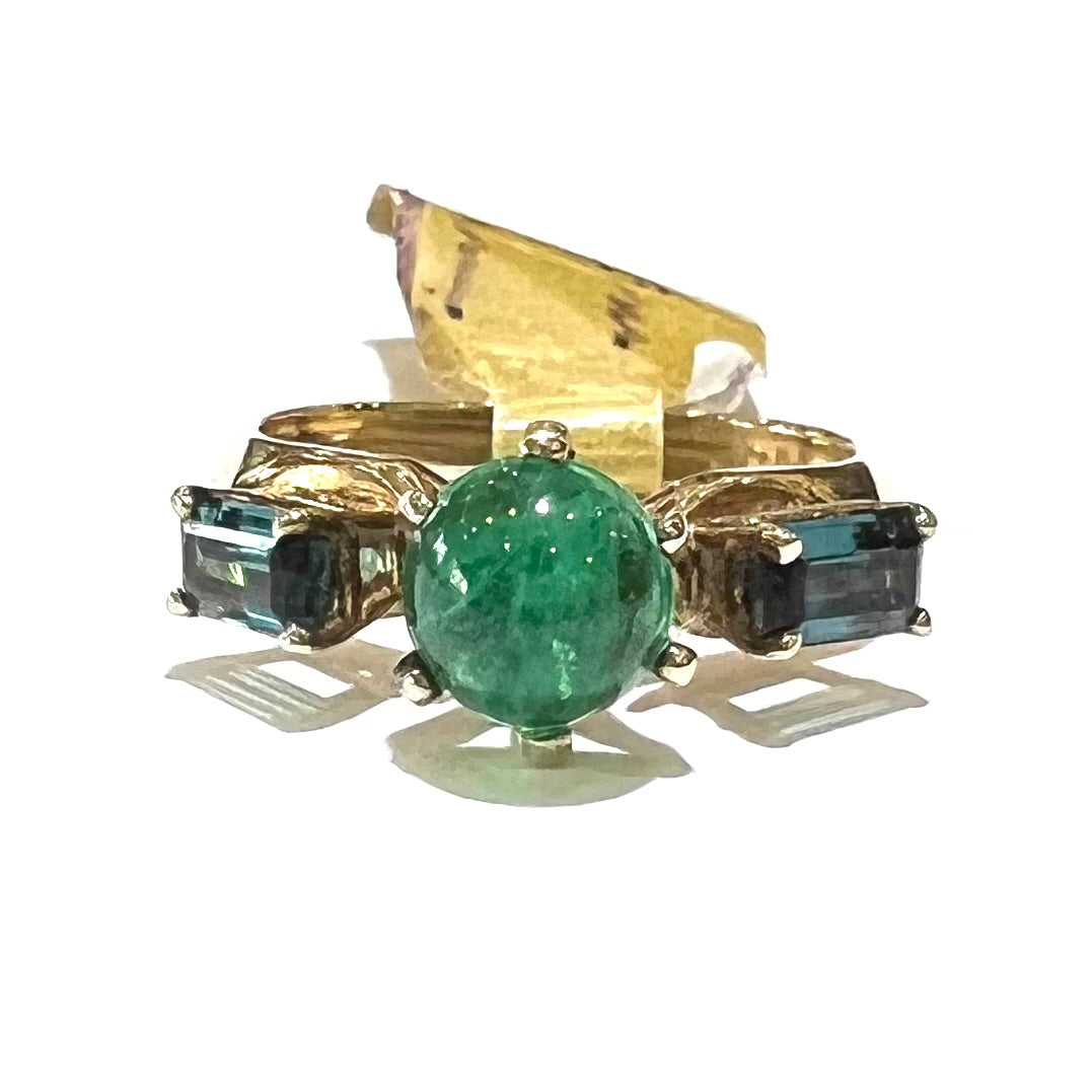 Emerald & Blue Tourmaline Ring | 14kt