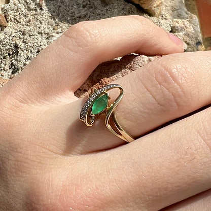 Emerald Marquise & Diamond Accent Ring | 10kt