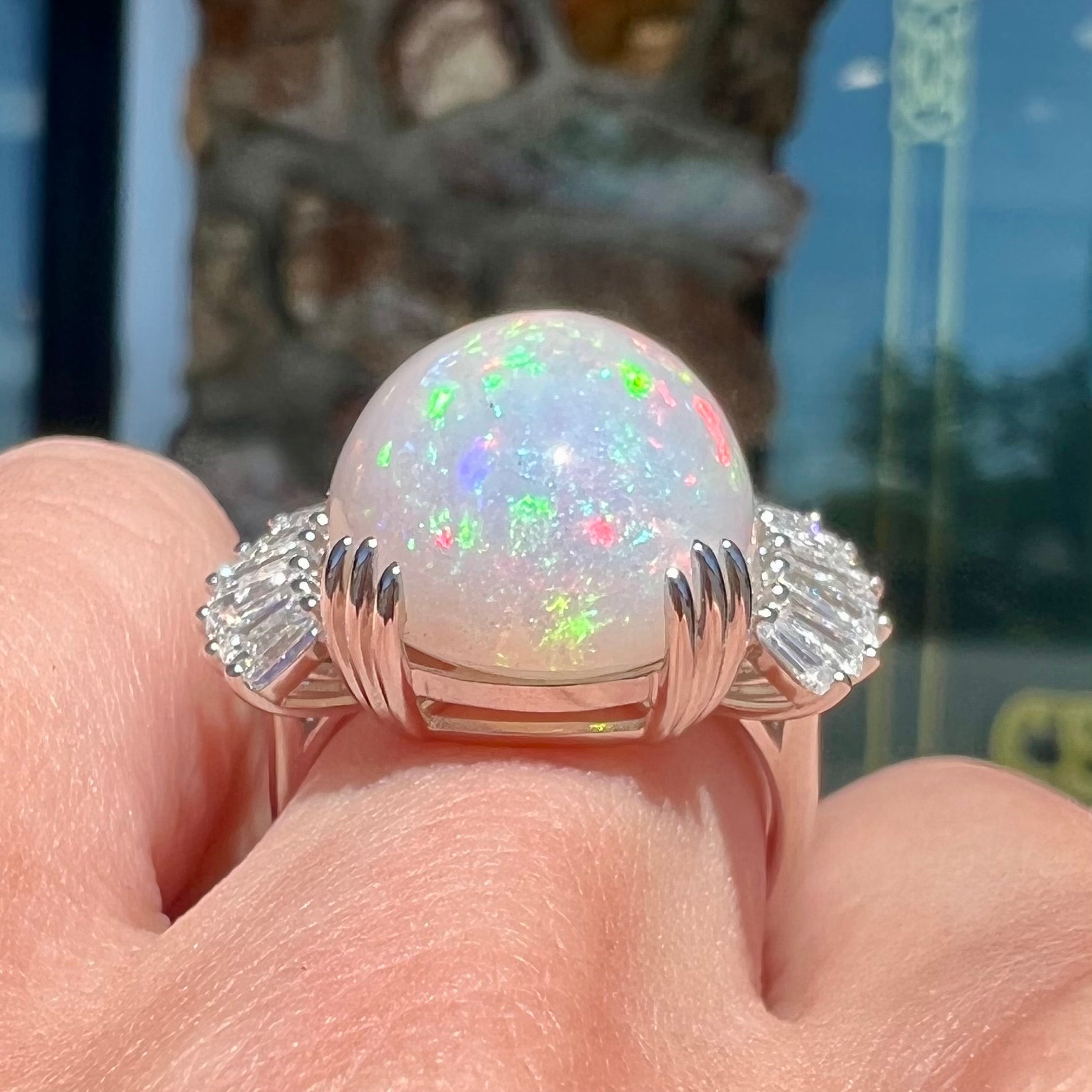 Oval Fire Opal Stone Ring Ladies' Estate Fire Opal Diamond