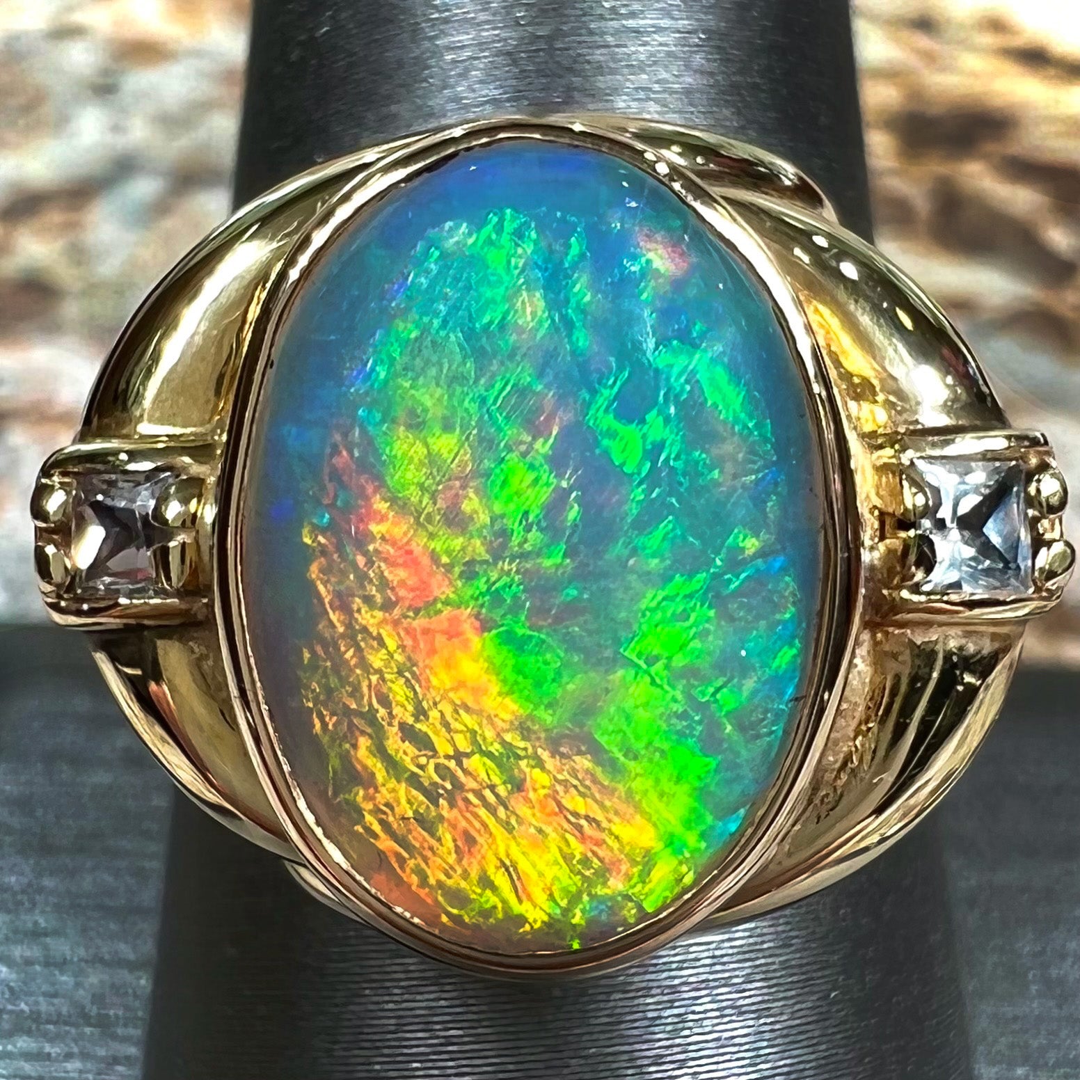 Opal Stone Rings For Men Black Fire Opal Ring With Dinosaur Bone