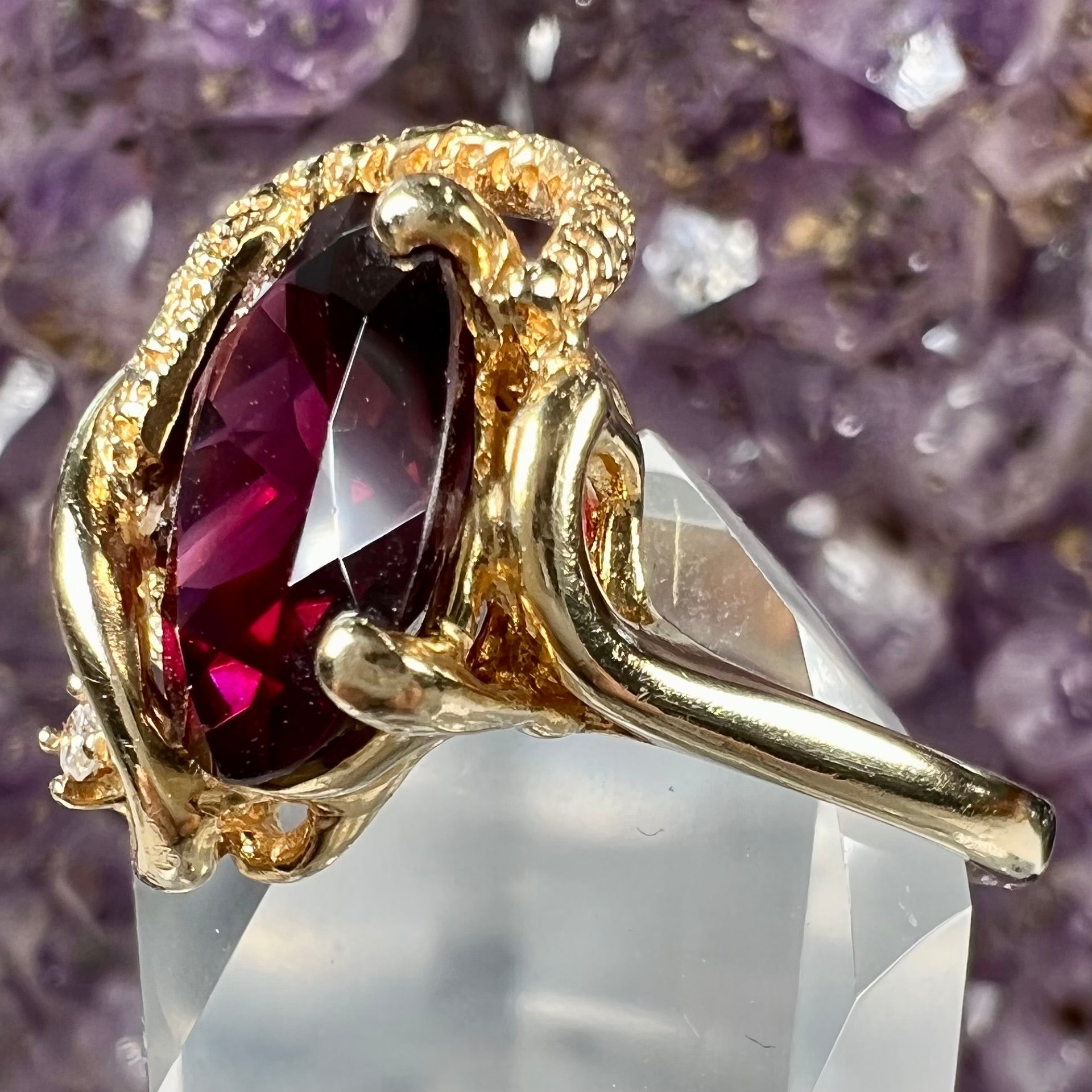 Yellow Gold Rhodolite Garnet Ring