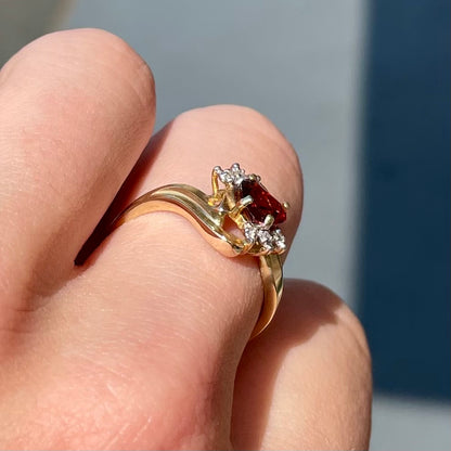Garnet Heart & Diamond Ring | 14kt