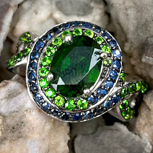 Chrome Diopside & Sapphire Ring | Sterling Silver