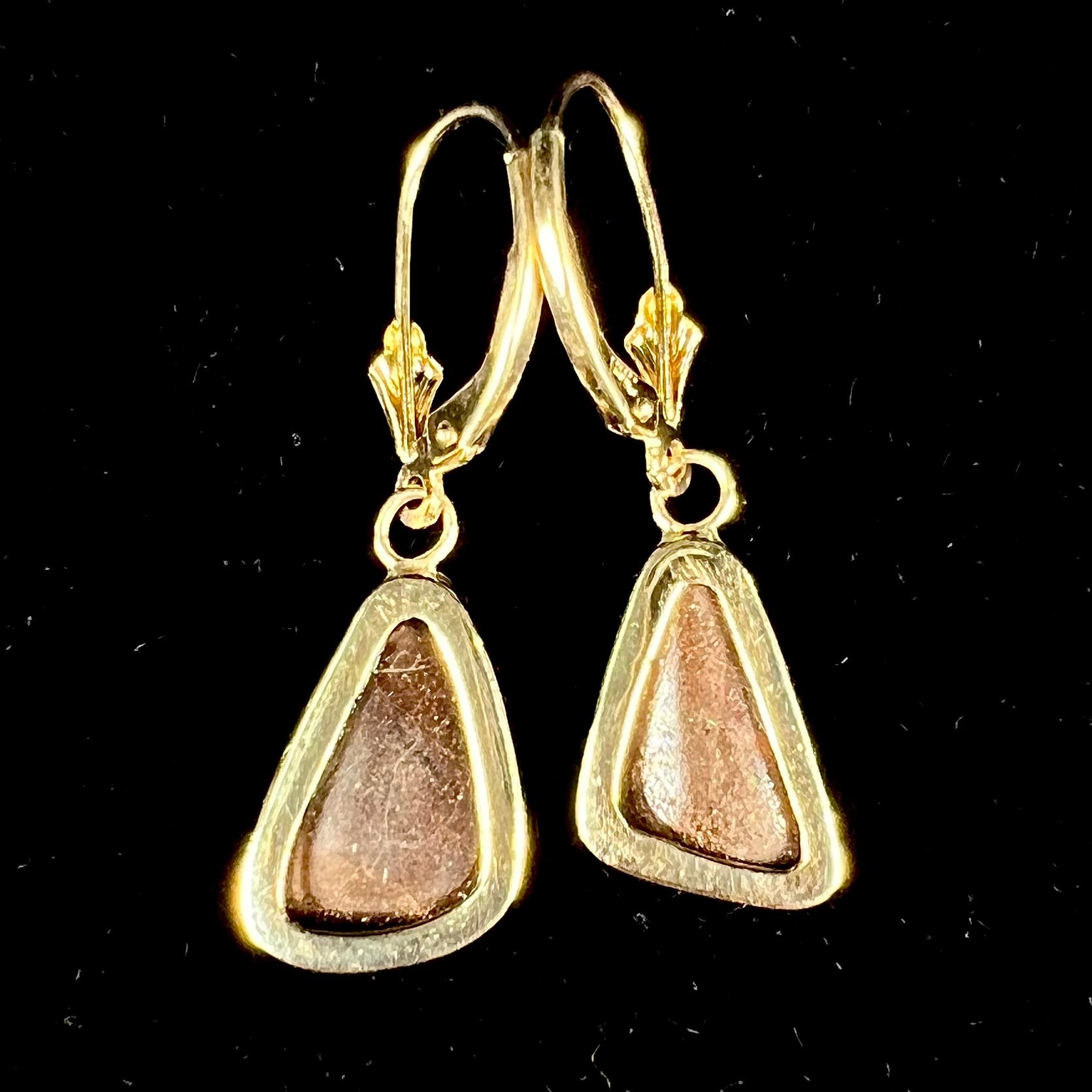 A pair of Australian boulder opal dangle earrings.