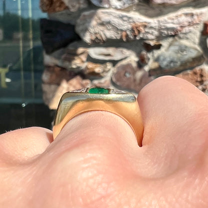 Emerald & Peach Diamond Ring | 18kt | Estate