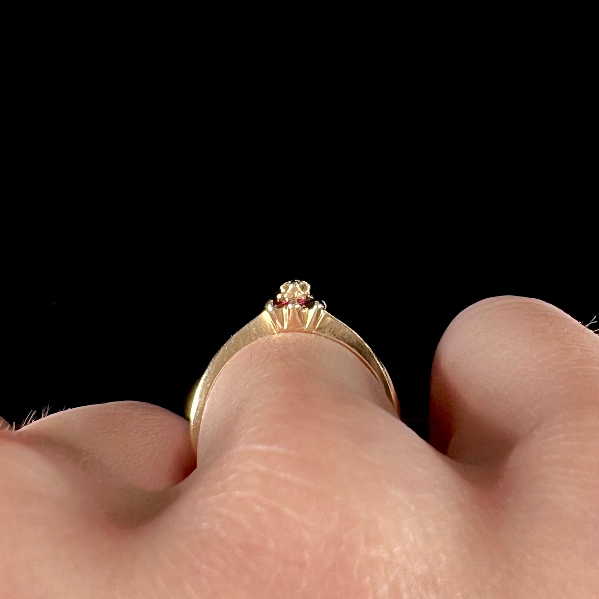 A ladies' estate yellow gold ruby and diamond cluster ring.