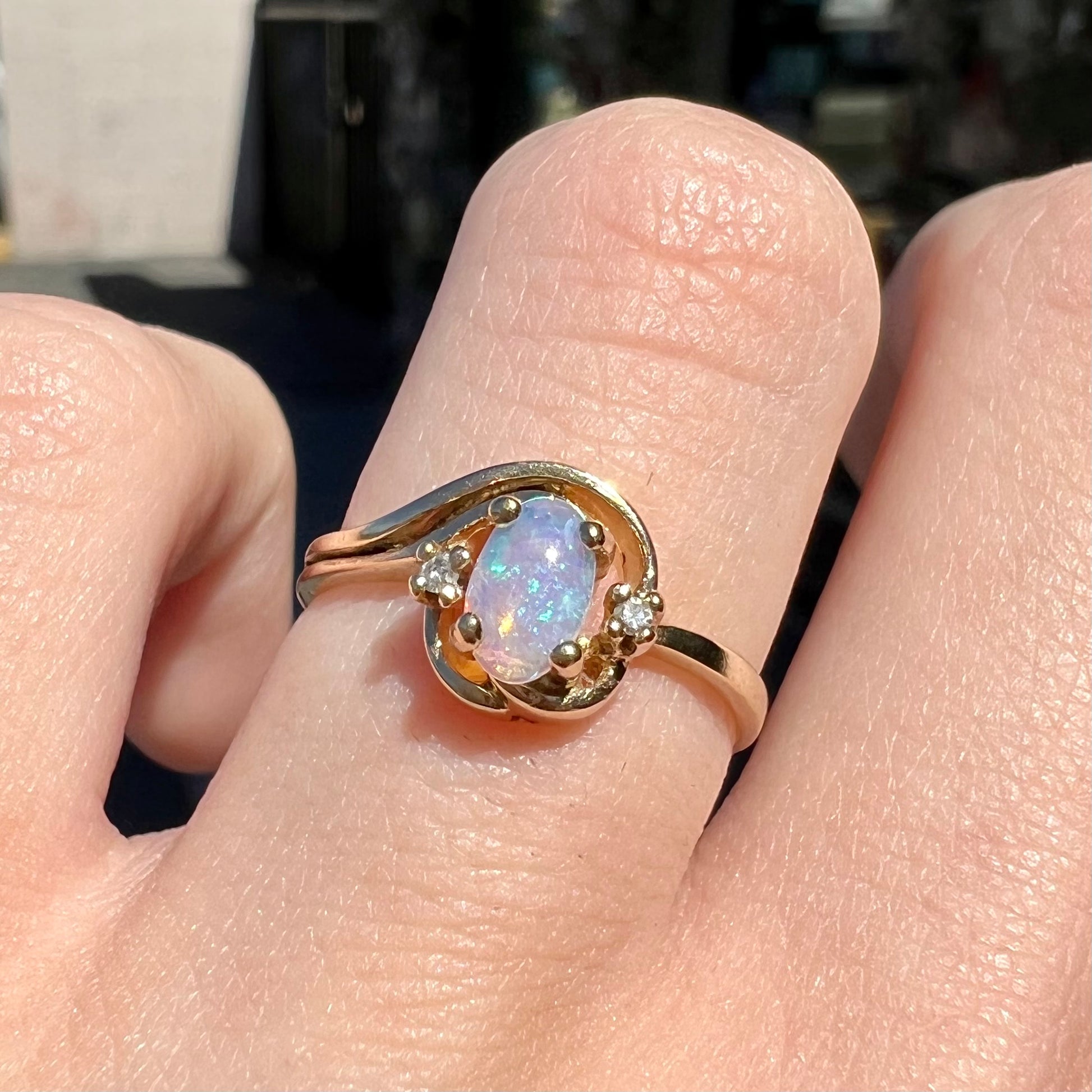 Ladies' Dainty Yellow Gold Opal Diamond Ring Burton's