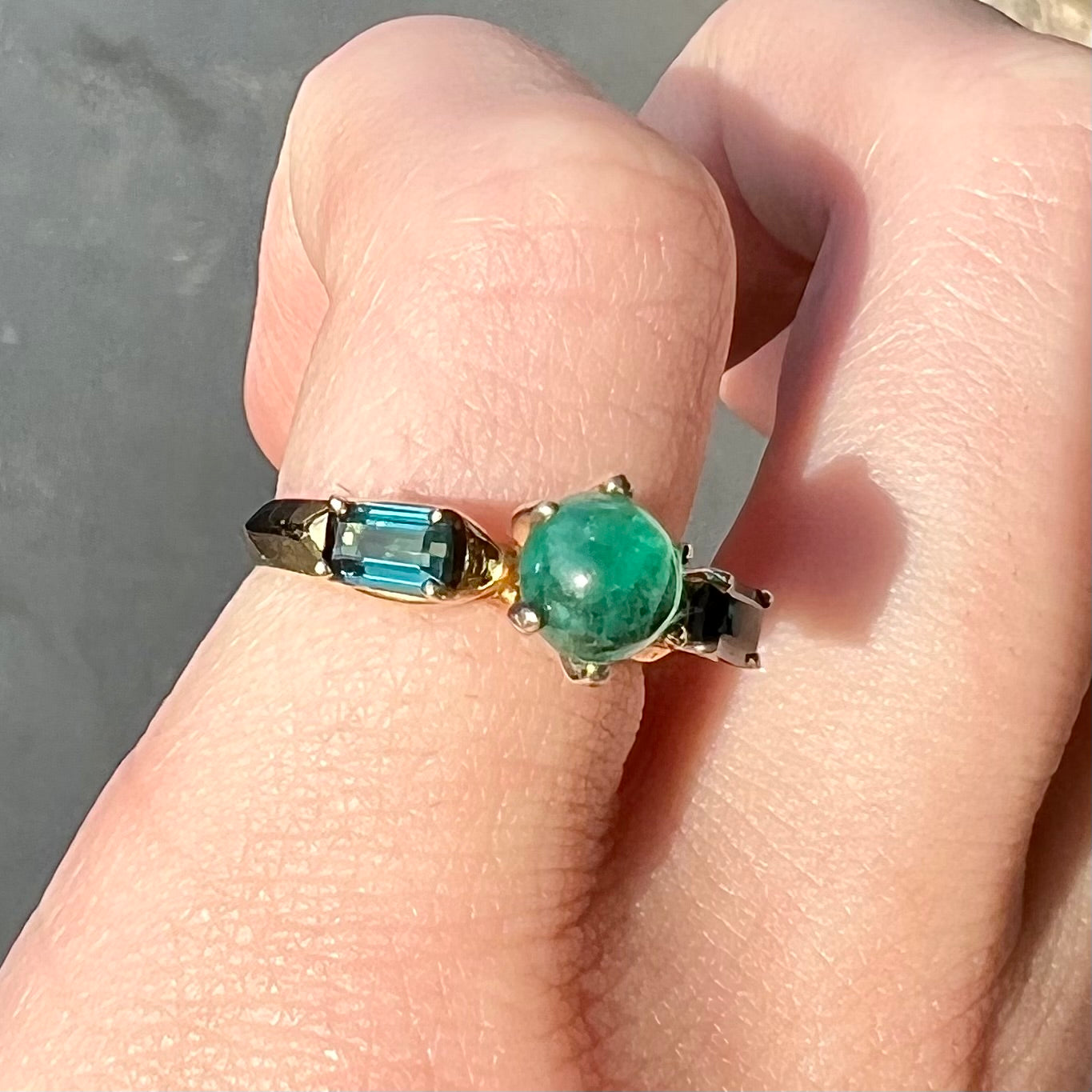 Emerald & Blue Tourmaline Ring | 14kt