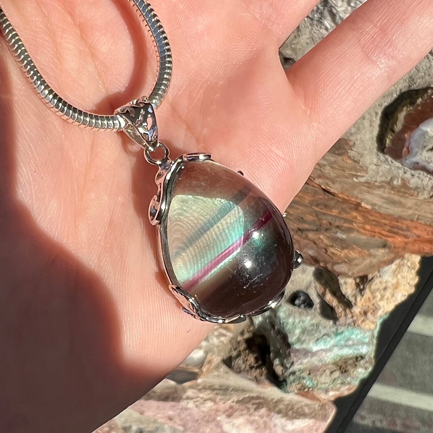 Fluorite Pendant | Sterling Silver | Chain Included