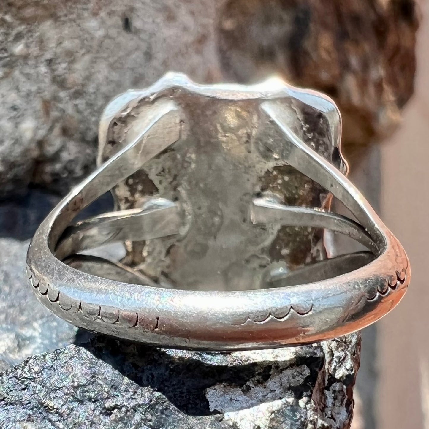 A handmade sterling silver turquoise ring set with a turquoise stone from Pilot Mountain.