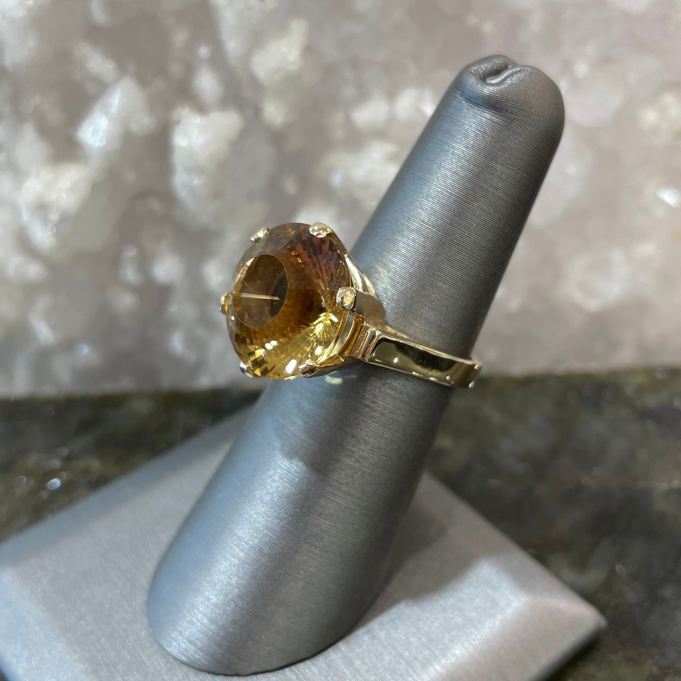 14mm Round Citrine Fancy Cut Ring | 14kt – Burton's Gems and
