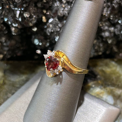 Garnet Heart & Diamond Ring | 14kt