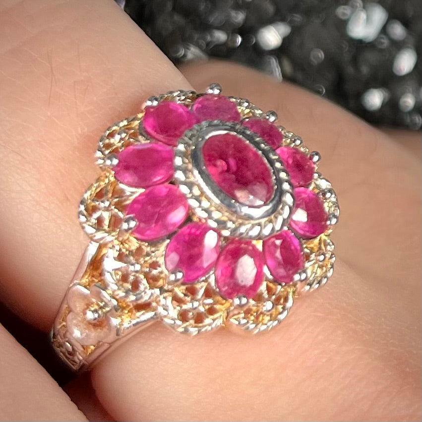 Filigree Scalloped Edge Ruby Ring | Sterling Silver