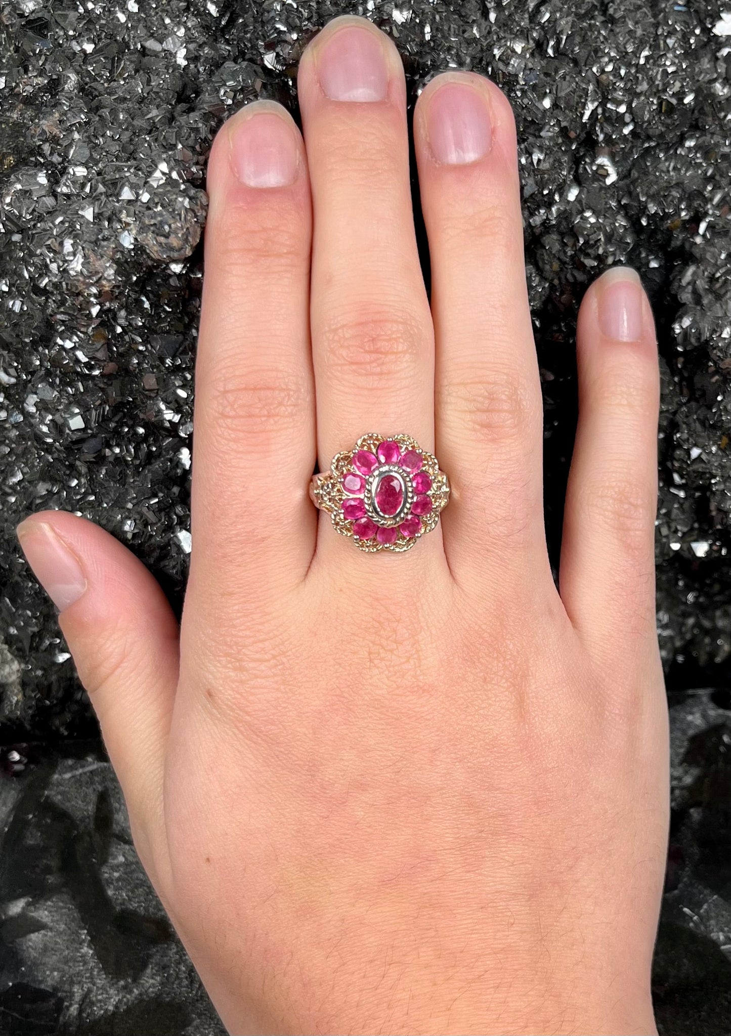 Filigree Scalloped Edge Ruby Ring | Sterling Silver