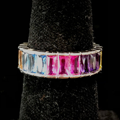Synthetic Colored Stone Ring Band | Sterling Silver