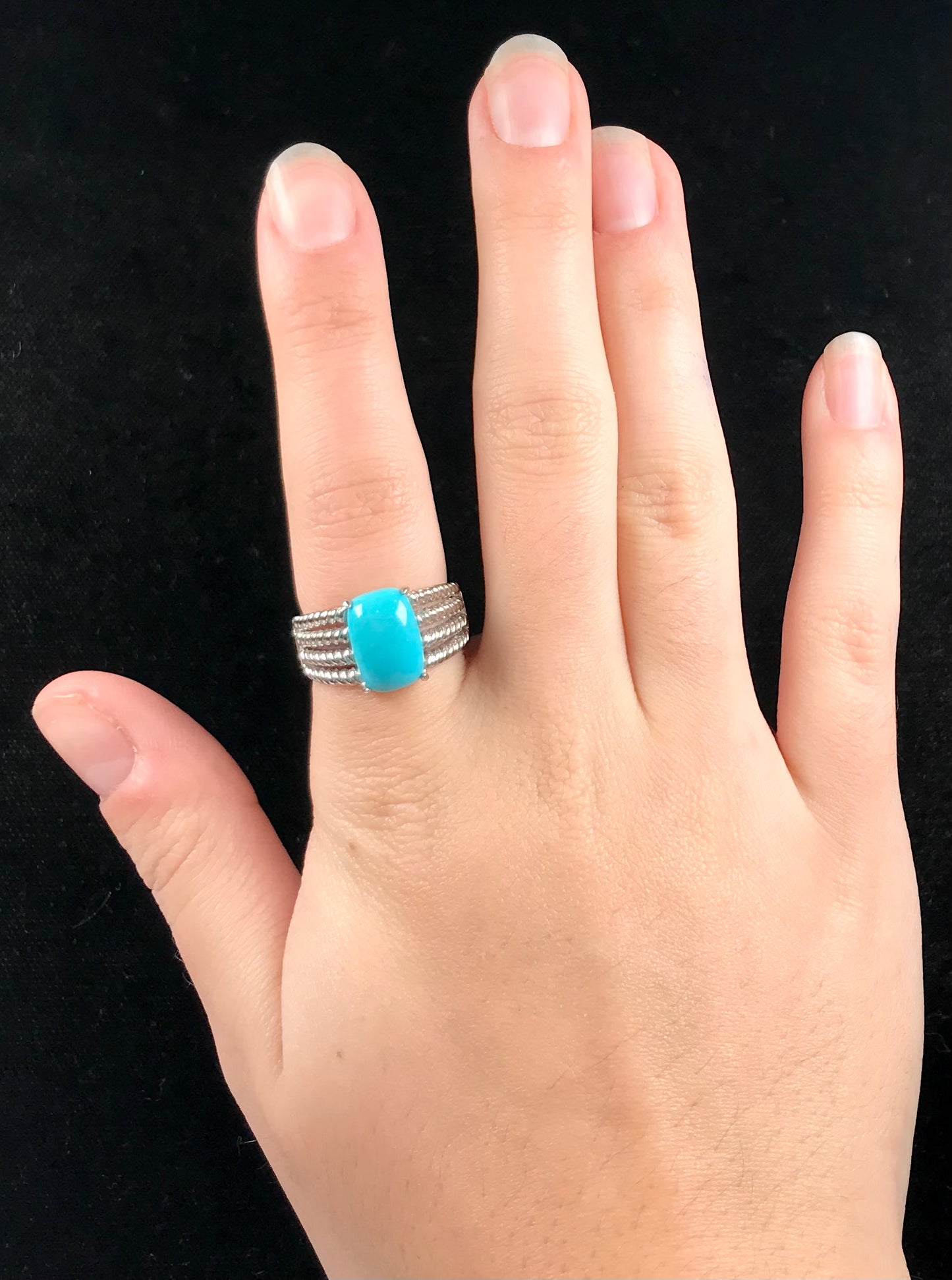 Sleeping beauty turquoise ring set in sterling silver with split shank.