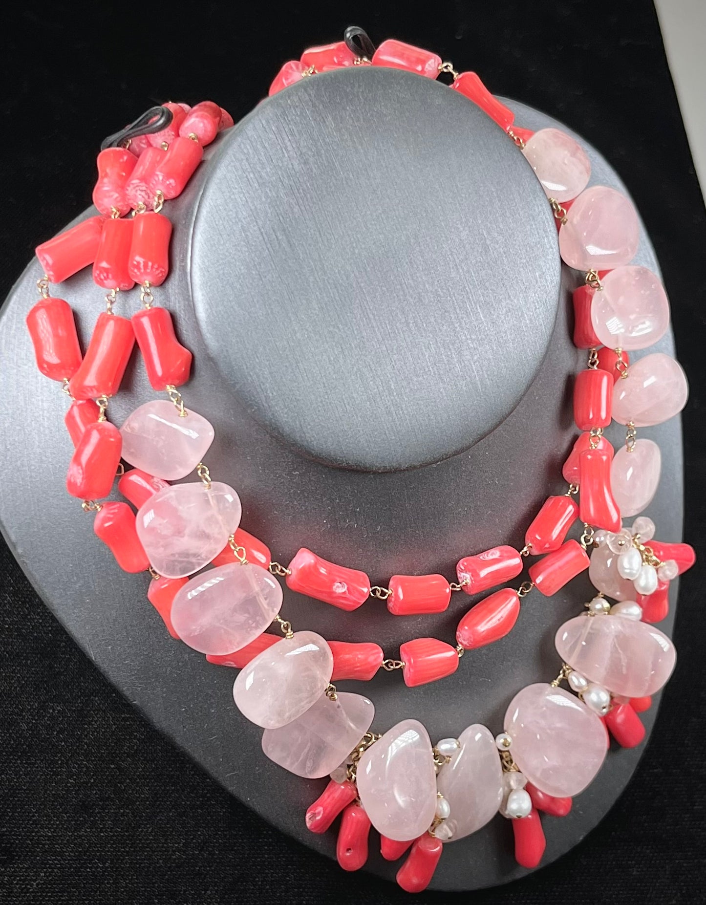 Rose Quartz & Coral Necklace