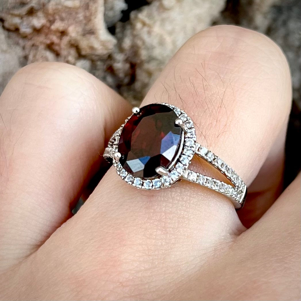 Garnet and Cubic Zirconia Ring | Sterling Silver