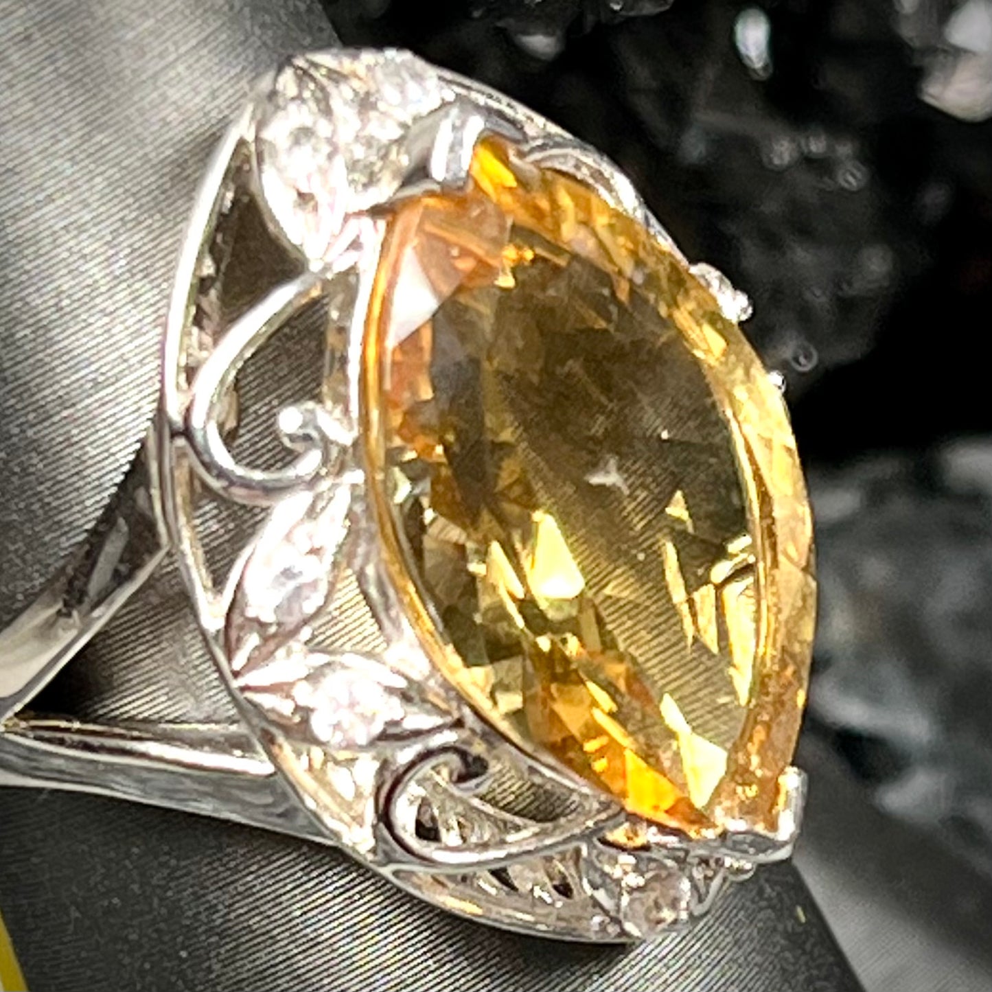 Marquise Cut Citrine Ring | Sterling Silver