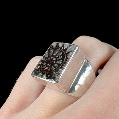 "Starborn" Ammonite Fossil Ring | Sterling Silver | Estate