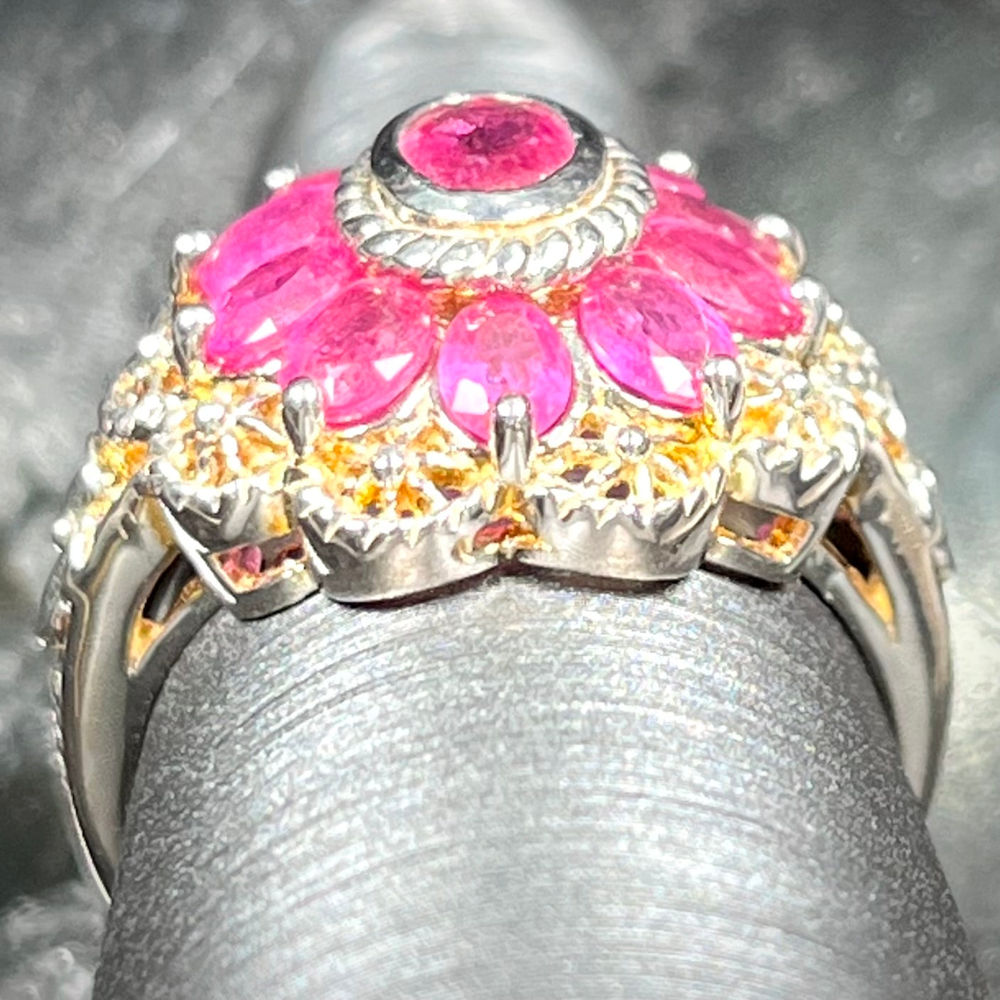 Filigree Scalloped Edge Ruby Ring | Sterling Silver