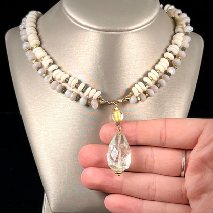 Aquamarine, Abalone & Puka Shell Necklace