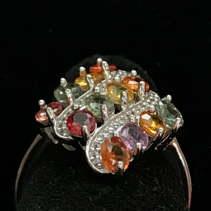 Multicolor Natural Sapphire Ring | Sterling Silver