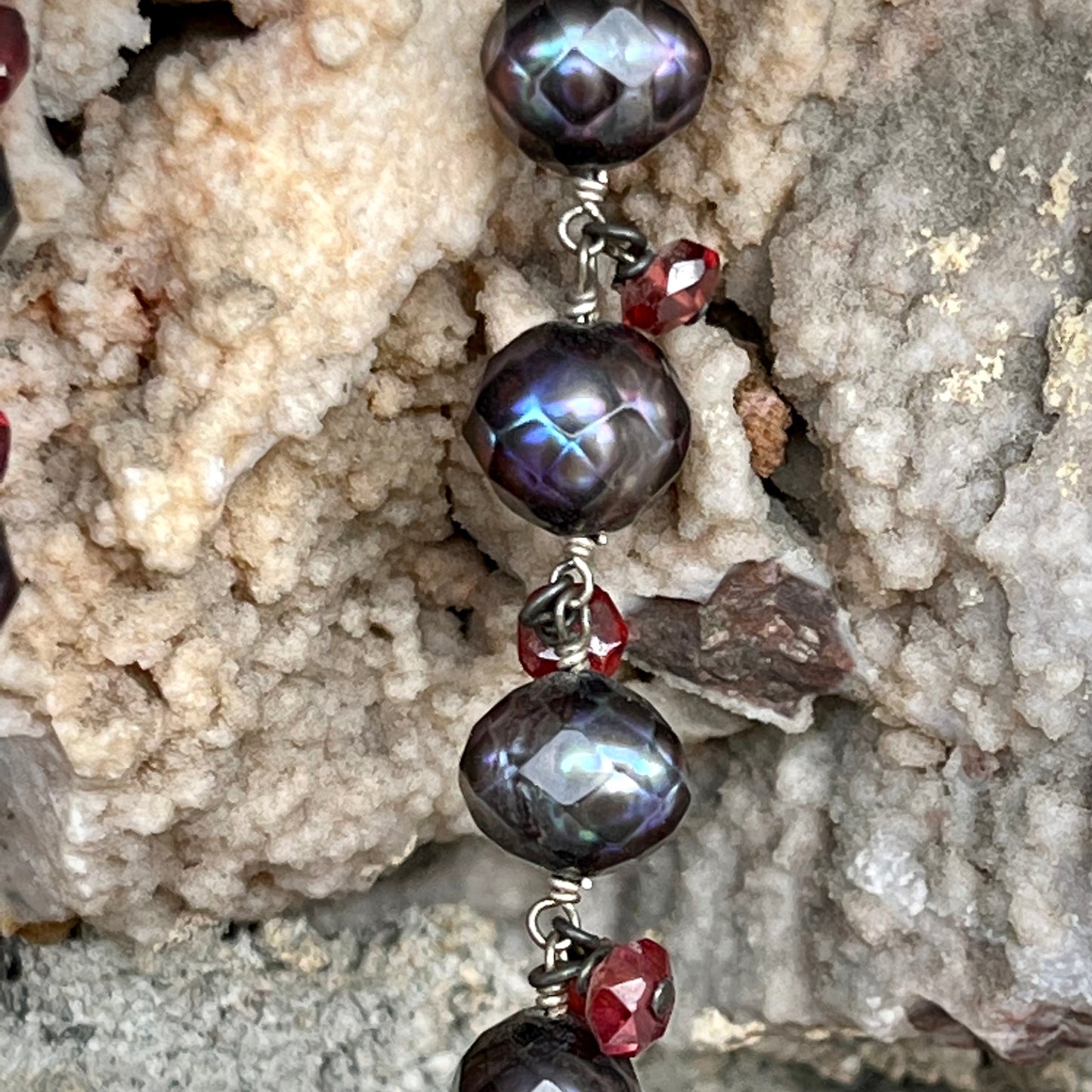 Faceted Pearl & Garnet Necklace