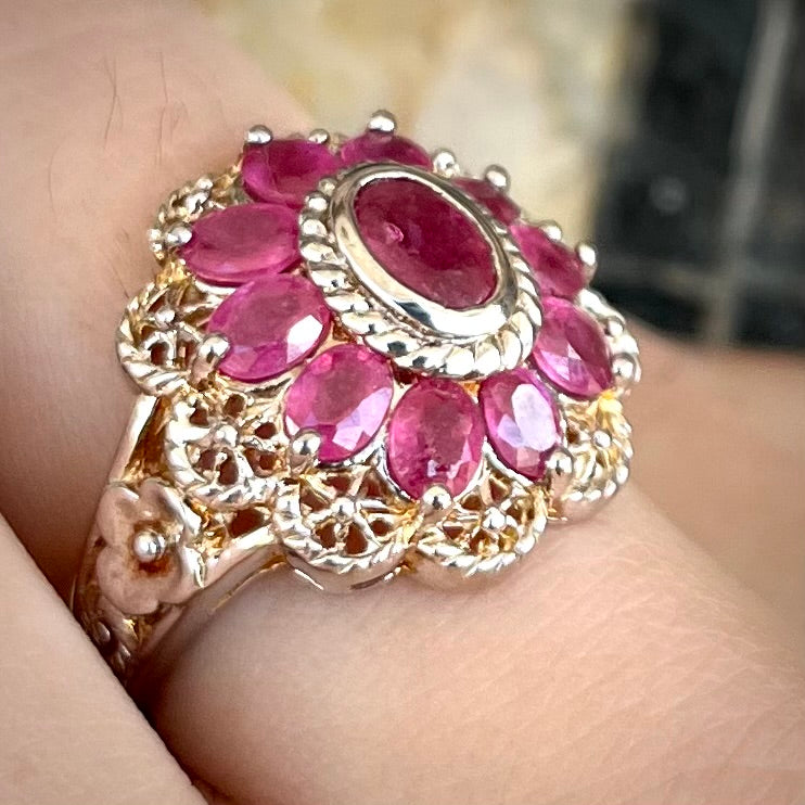 Filigree Scalloped Edge Ruby Ring | Sterling Silver