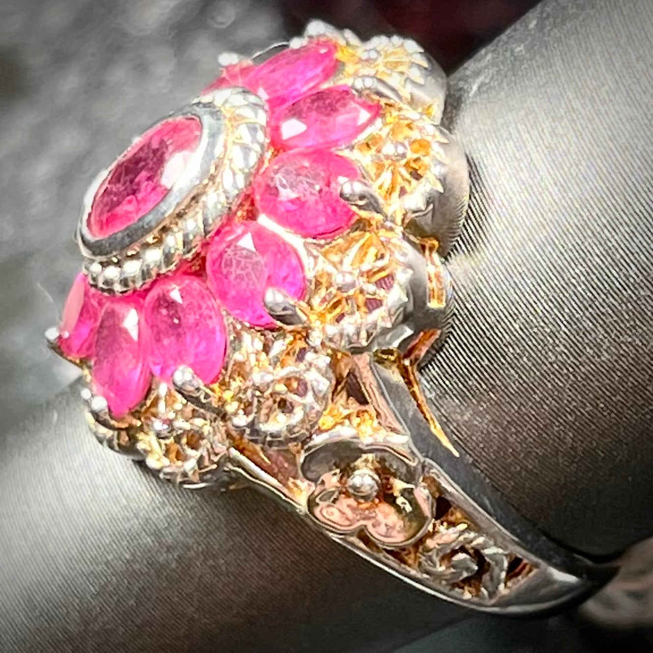 Filigree Scalloped Edge Ruby Ring | Sterling Silver