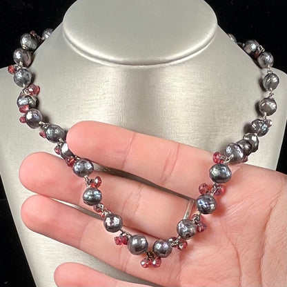 Faceted Pearl & Garnet Necklace