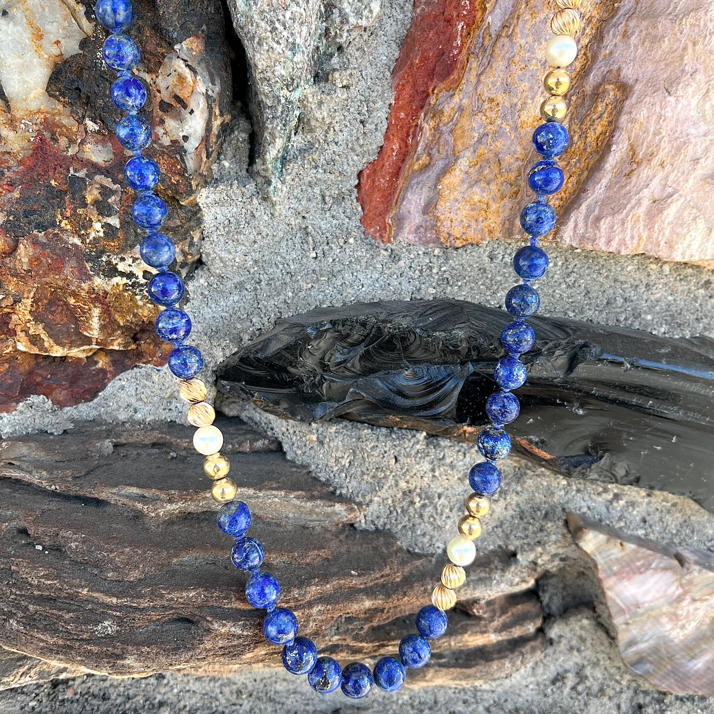 Lapis Lazuli Bead Necklace | 14kt | Estate