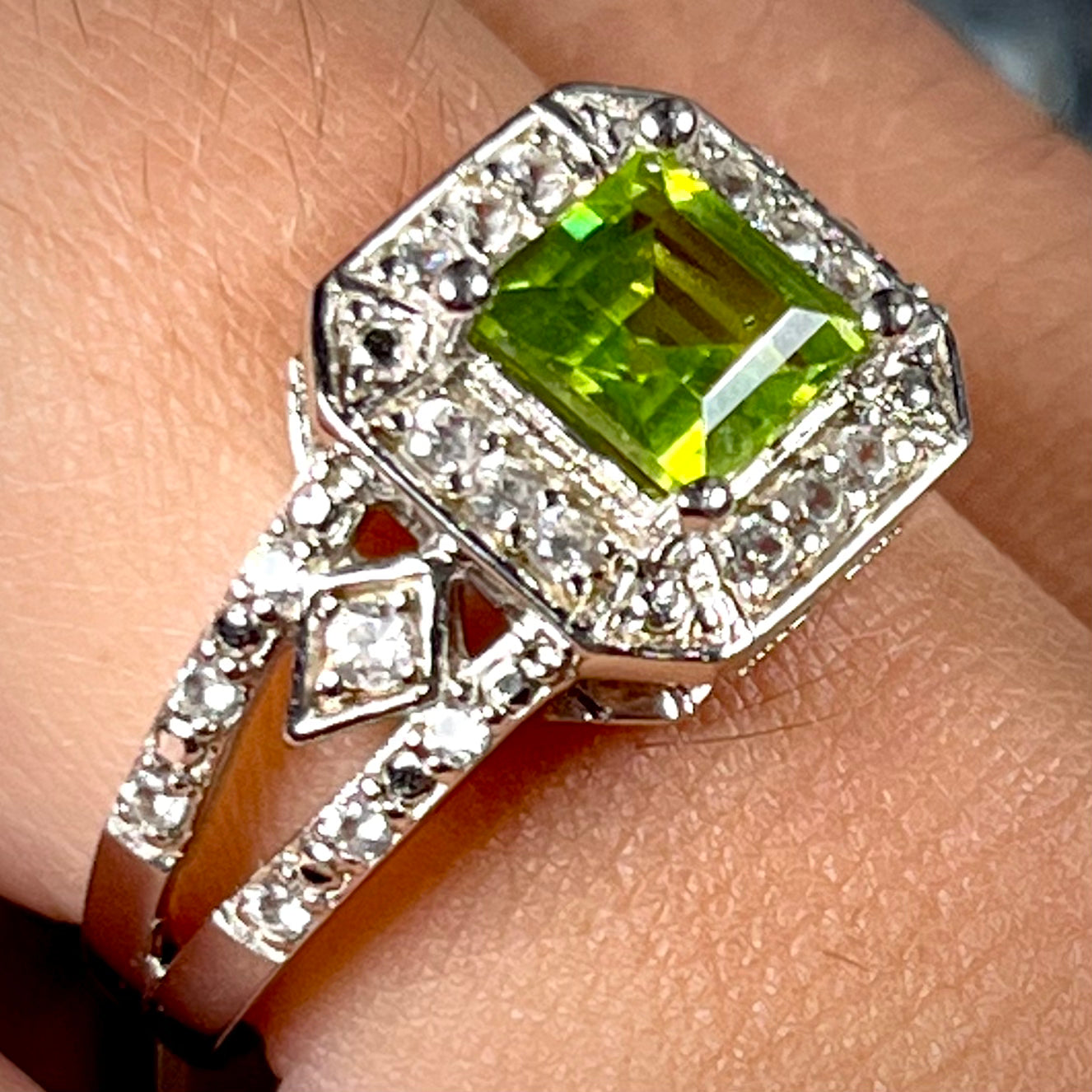 Princess Cut Peridot Ring | Sterling Silver