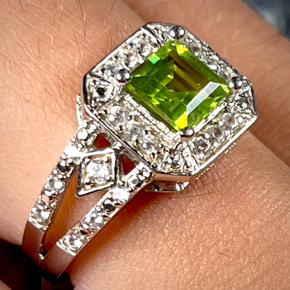 Princess Cut Peridot Ring | Sterling Silver