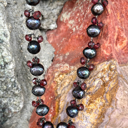 Faceted Pearl & Garnet Necklace
