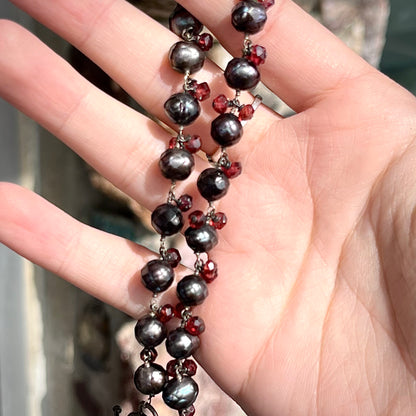 Faceted Pearl & Garnet Necklace