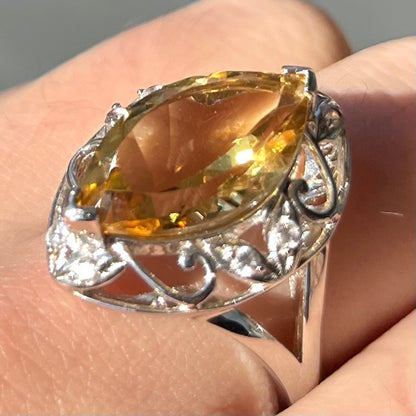 Marquise Cut Citrine Ring | Sterling Silver
