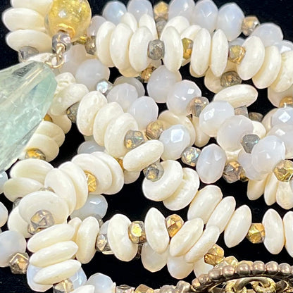 Aquamarine, Abalone & Puka Shell Necklace