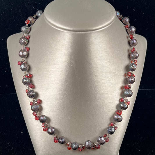 Faceted Pearl & Garnet Necklace