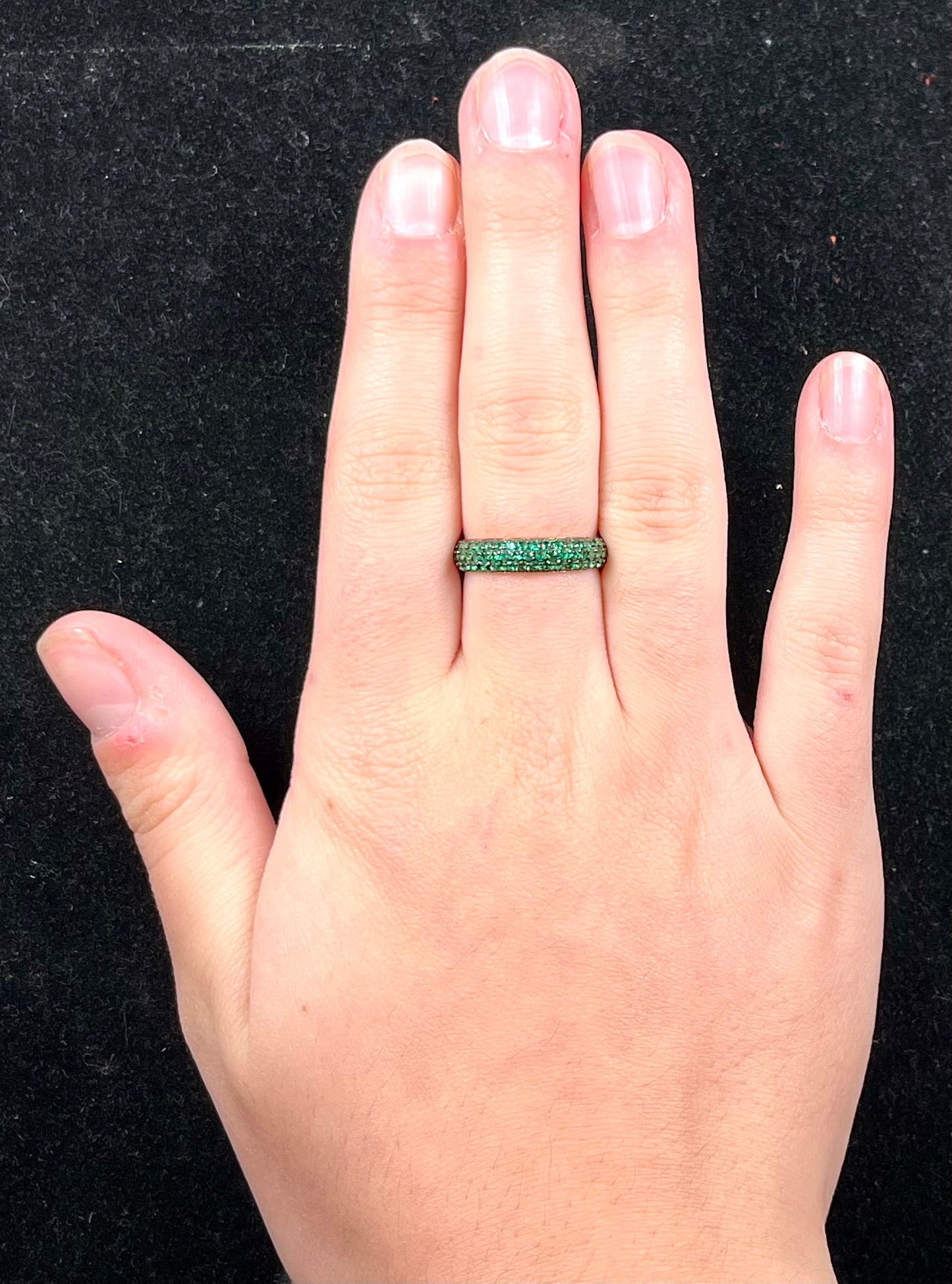 Synthetic Green Gemstone Band | Sterling Silver