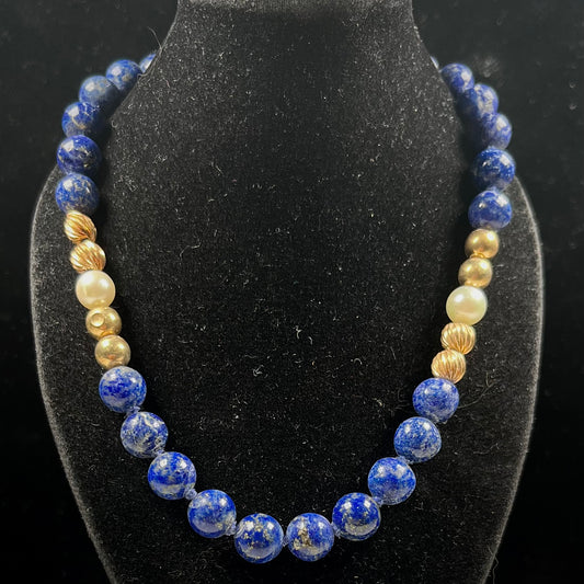 Lapis Lazuli Bead Necklace | 14kt | Estate