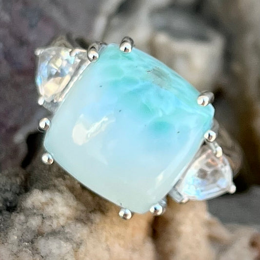 Larimar and White Topaz Ring | Sterling Silver