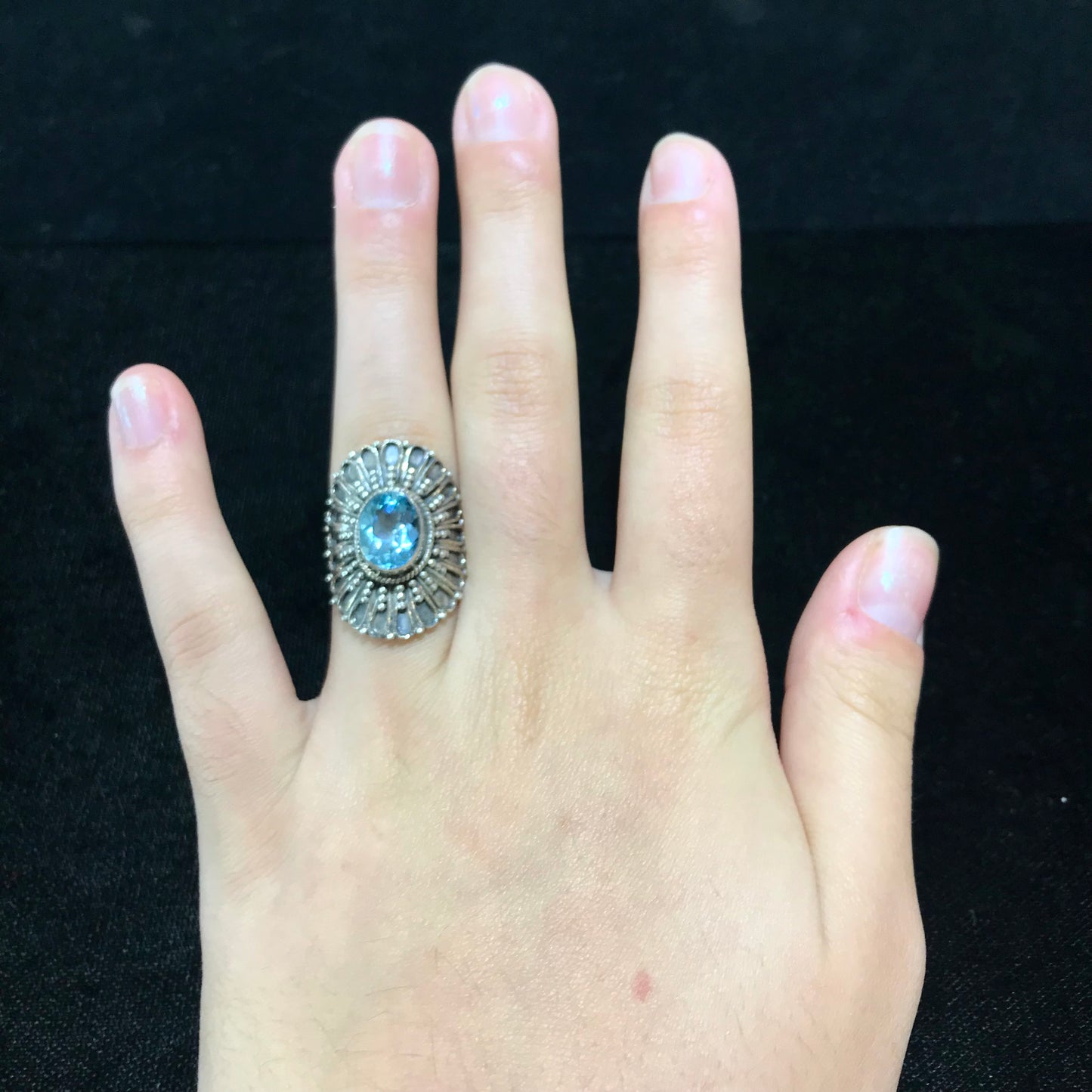 Blue Topaz Flower Petal Ring | Sterling Silver