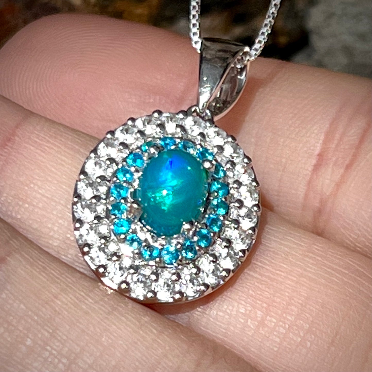 Cordelia | Silver Treated Ethiopian Opal & Apatite Necklace