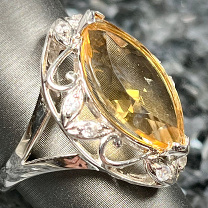 Marquise Cut Citrine Ring | Sterling Silver