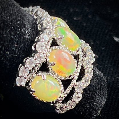 Ethiopian Opal and White Topaz Ring | Sterling Silver