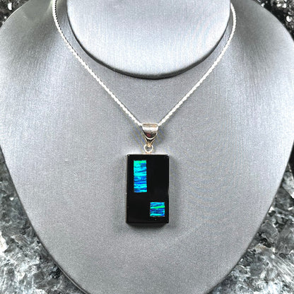 Onyx and Synthetic Opal Inlay Pendant | Sterling Silver
