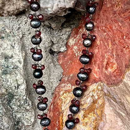 Faceted Pearl & Garnet Necklace